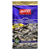 A 250g pack of Meray Dakota Sunflower Seeds Roasted and Extra Salted Shell, featuring a blue and purple design with sunflower seeds on the front—a tasty, healthy snack option.